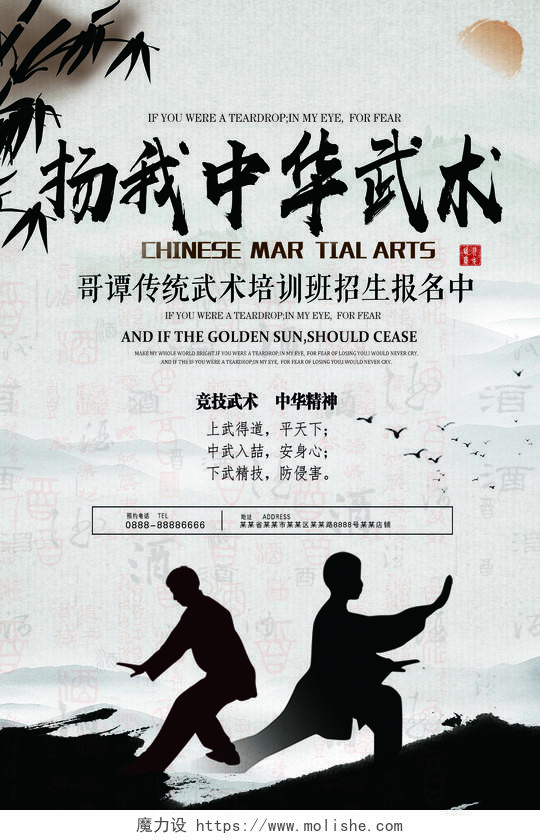 中国风健身武术培训招生弘扬中华武术宣传海报